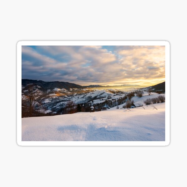 winter sunrise in mountainous rural area Sticker