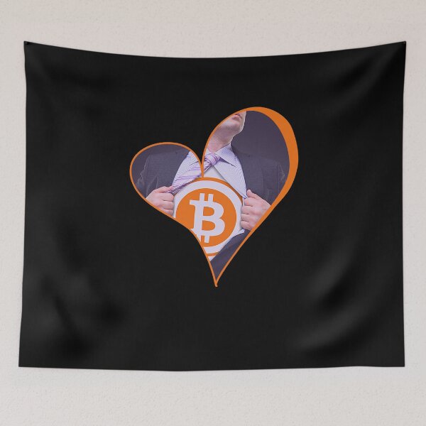 Item preview, Super Bitcoin Superhero Heart BTC Blockchain Man Crypto Love designed and sold by trendo.