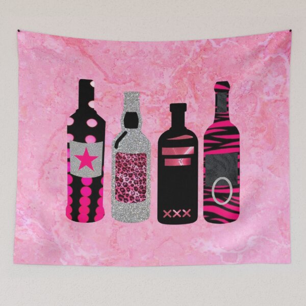 Artikelvorschau, pinkfarbene und schwarze Alkoholflaschen entworfen und verkauft von Julia Santos.