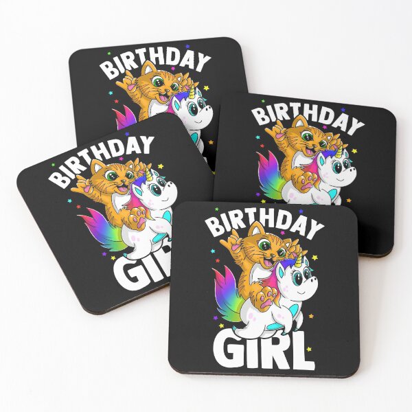 Item preview, Birthday girl cat on unicorn  designed and sold by mermaidselina.