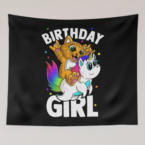 Item preview, Birthday girl cat on unicorn  designed and sold by mermaidselina.