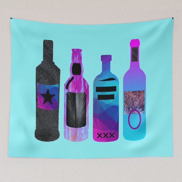 Item preview, blue and purple alc bottles designed and sold by Julia Santos.
