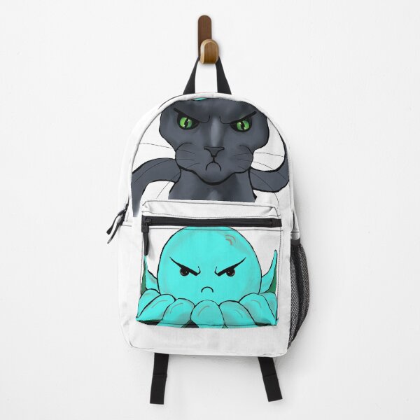 Item preview, gray cat with light blue octopus bad mood white background designed and sold by ZeroXIII.