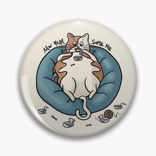 Item preview, New Year Same Me Chubby Kitty Eating Fish Funny Digital Illustration designed and sold by AlmightyClaire.