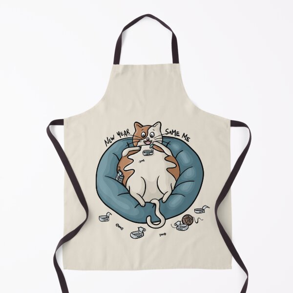 Item preview, New Year Same Me Chubby Kitty Eating Fish Funny Digital Illustration designed and sold by AlmightyClaire.