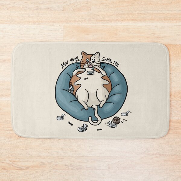 Item preview, New Year Same Me Chubby Kitty Eating Fish Funny Digital Illustration designed and sold by AlmightyClaire.
