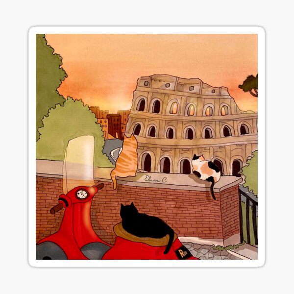 Journal of a Cat in Rome - Sunset with Friends at the Colosseum Sticker