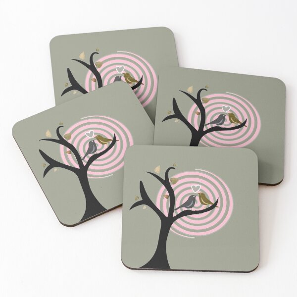 Item preview, Love is in the air with this beautiful pair of simple valentine love birds - pink and khaki green designed and sold by Caroline Laursen.