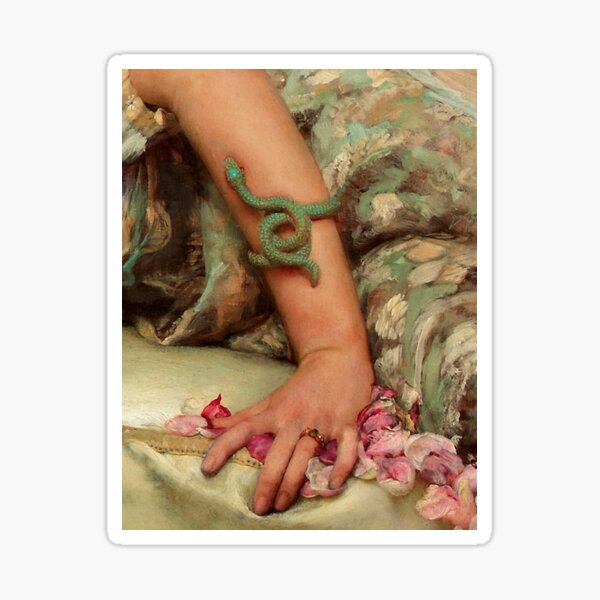 Pre-Raphaelite Woman's hand with Serpent bracelet Rose Petals detail Sticker