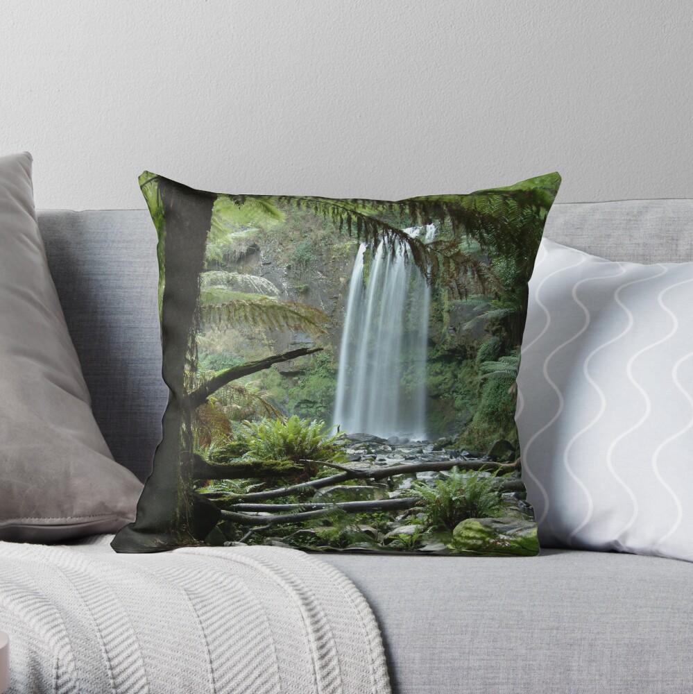 Joe Mortelliti Gallery - Hopetoun Falls, Otways Forest, Victoria, Australia. Throw Pillow