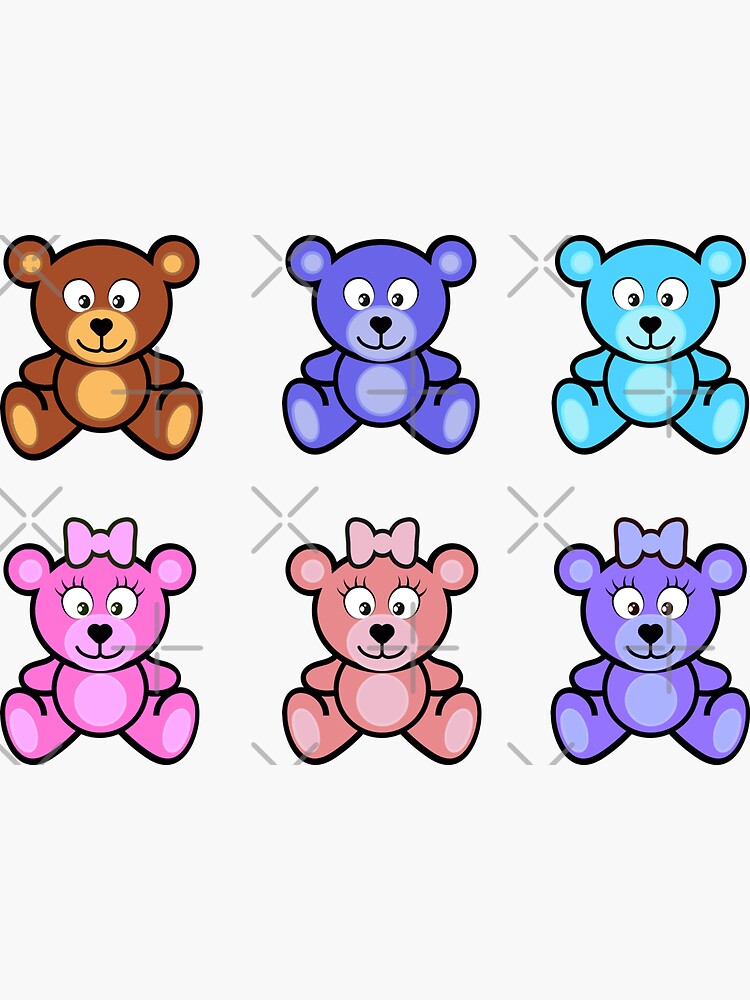 colorful-teddy-bears-sticker-set-sticker-by-hendejens-redbubble