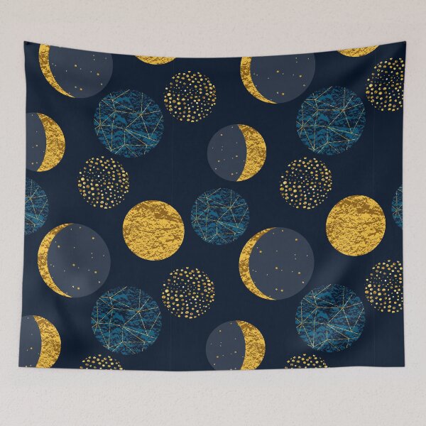 Item preview, Cosmic Art Constellations & Moon Phases Gold on Blue designed and sold by Foxicopter.