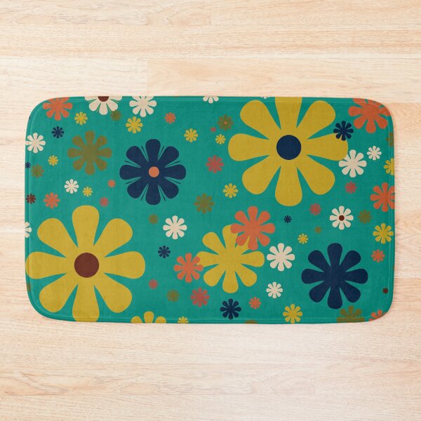 Item preview, Flowerama - Retro 60s Floral Pattern in Mid Mod Mustard, Olive, Orange, Beige, and Turquoise Teal designed and sold by kierkegaard.
