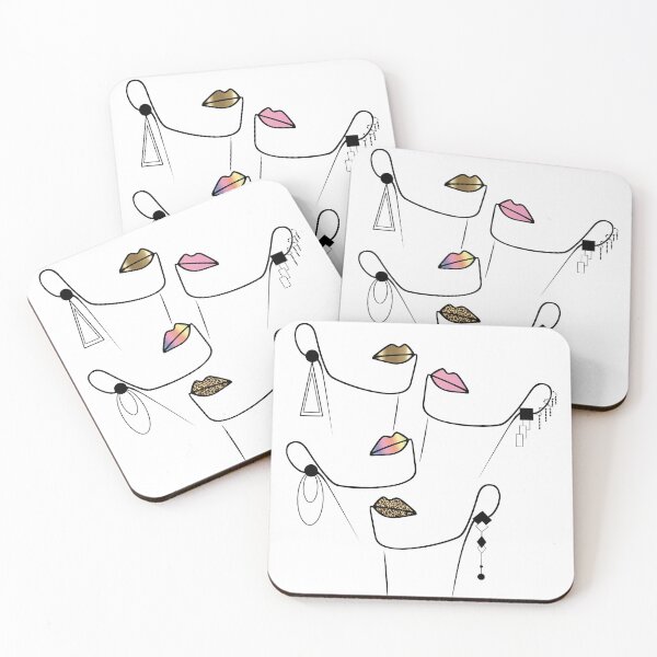 Item preview, Minimalistic one line faces with gold lips, rainbow lips, leopard lips and pink lips designed and sold by KissedbyArt.