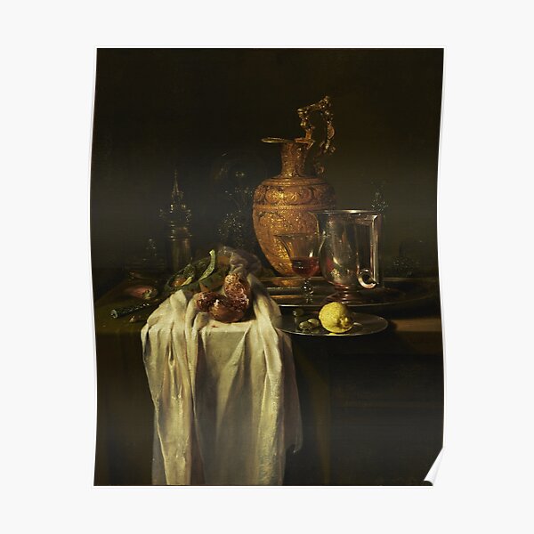 Still Life with Ewer, Vessels, and Pomegranate by Willem Kalf, Dutch, mid-1640s Poster