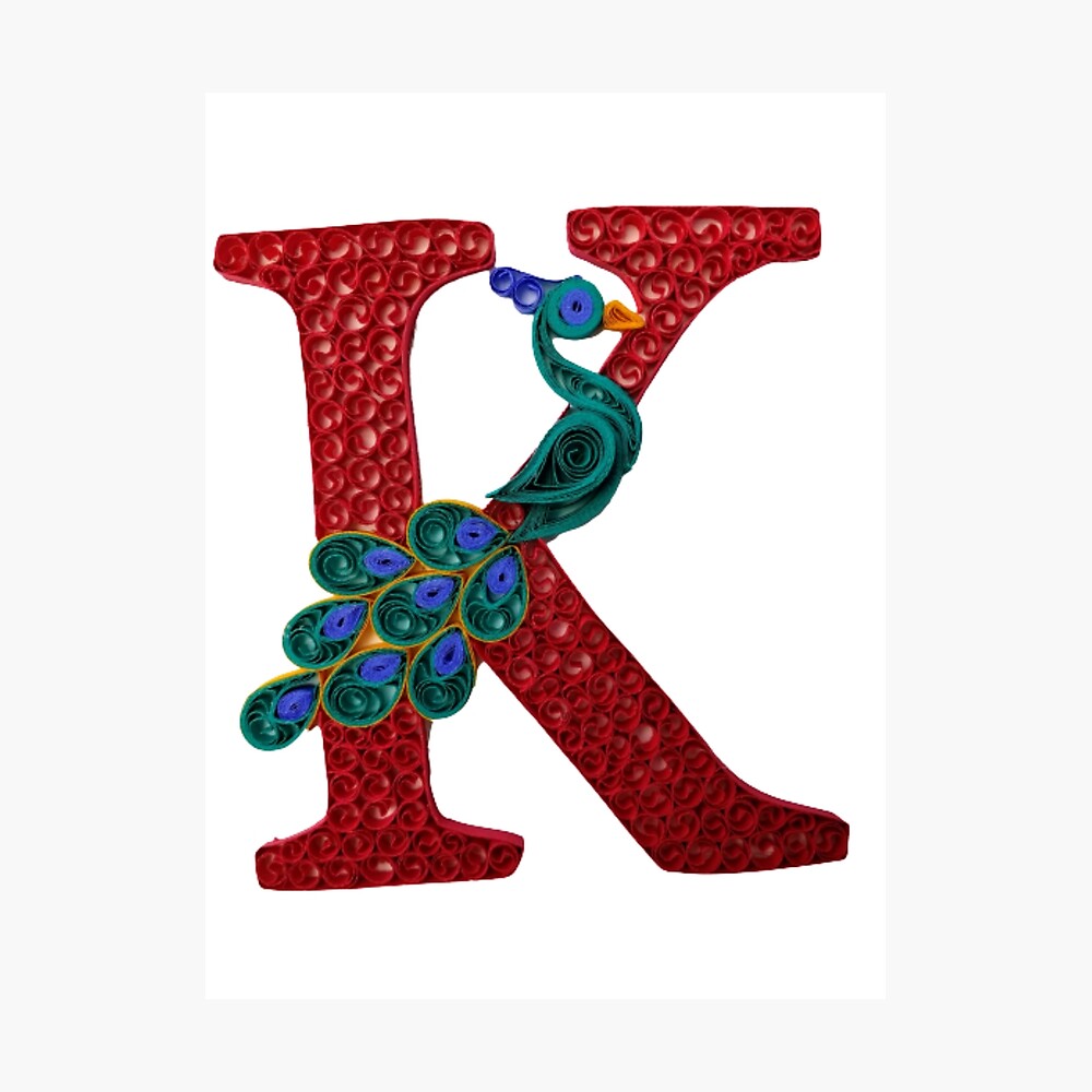 paper quilling k monogram with peacock poster by truptiscraft redbubble