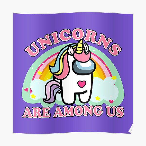 Among Us Unicorn White Character Posters Redbubble