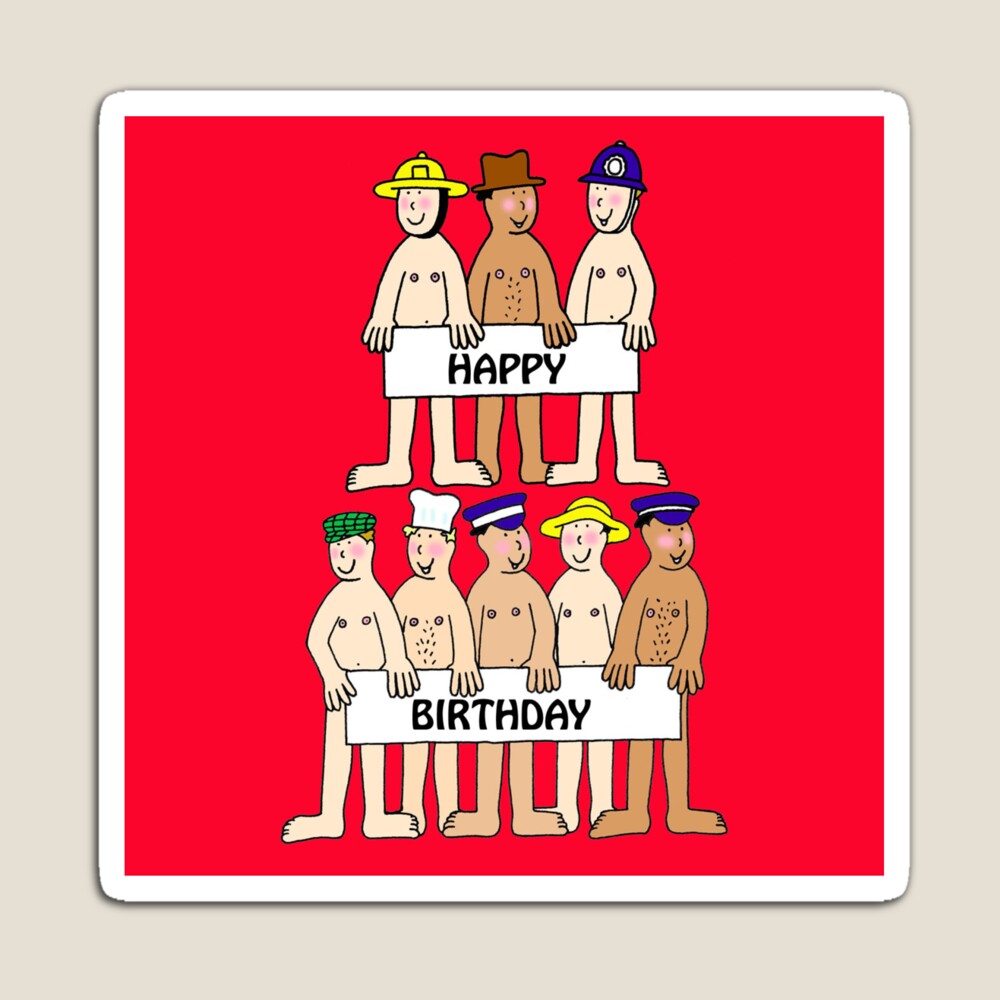 Happy Birthday Cartoon Men Wearing Only Hats | Greeting Card