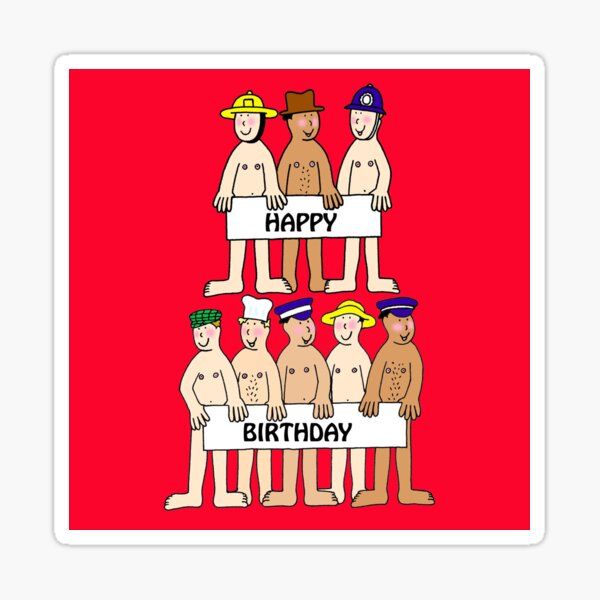 Happy Birthday Cartoon Men Wearing Only Hats Sticker By Katetaylor Redbubble