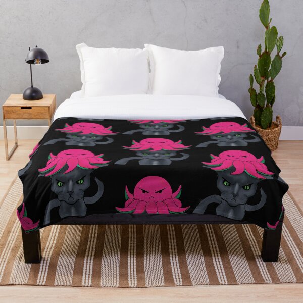 Item preview, gato gris con pulpo rosa oscuro mal humor fondo negro designed and sold by ZeroXIII.