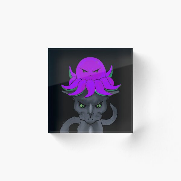 Item preview, gray cat with purple octopus bad mood black background designed and sold by ZeroXIII.