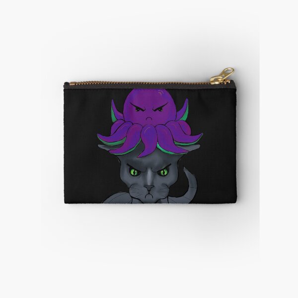 Item preview, gray cat with dark purple octopus bad mood black background designed and sold by ZeroXIII.