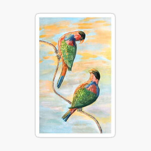 Vista previa del artículo con la obra «Salida del sol en la isla con los Lories Black Capped», diseñado y vendido por Thecla Mary Correya.