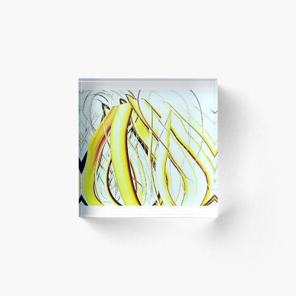 Nature, YELLOW, Ribbons, flame, smoke,decor Acrylic Block