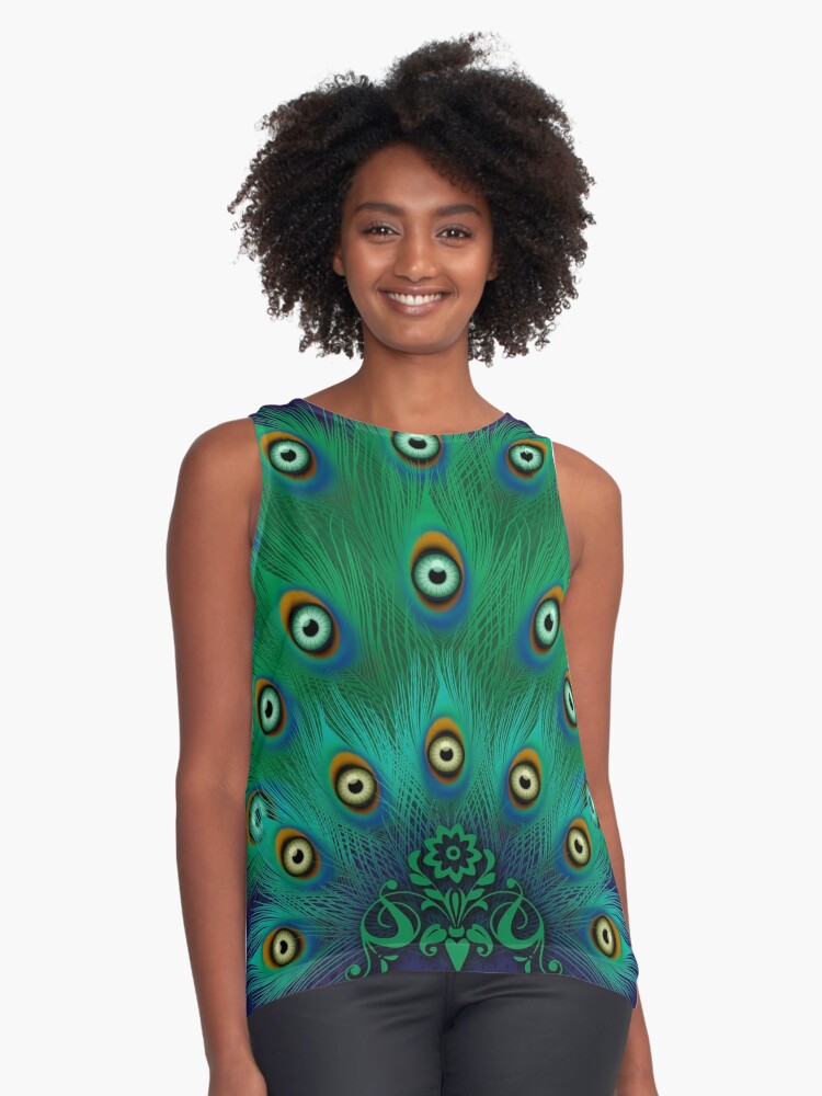 Peacock Feathers with Green Eyeballs Sleeveless Top for Sale by ShaireProd