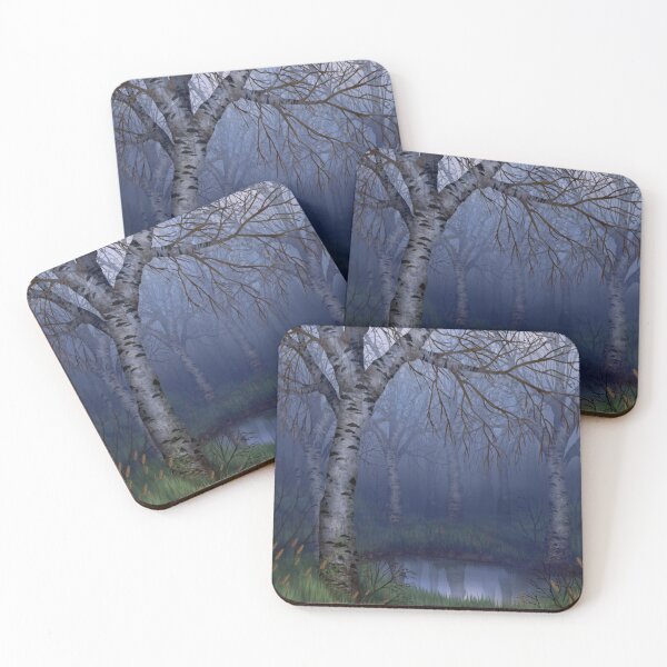 Item preview, Among Cold Dark Birches Night Time Tree Autumn Fall Season Painting Original Dark Foggy Design Art Decor Gift Idea For Christmas Birthday Anniversary For Him For Her  designed and sold by eleathyra.