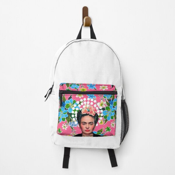 Item preview, Frida Kahlo, flowers, color on pink Mexican tablecloth designed and sold by Adriana C (All about Frida).