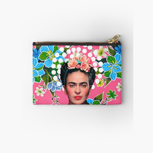 Item preview, Frida Kahlo, flowers, color on pink Mexican tablecloth designed and sold by Adriana C (All about Frida).