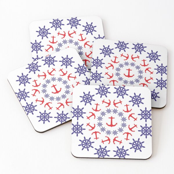 Item preview, Symmetrical Nautical Design including Anchors and ship wheels in red and blue designed and sold by ajtechdesigns.