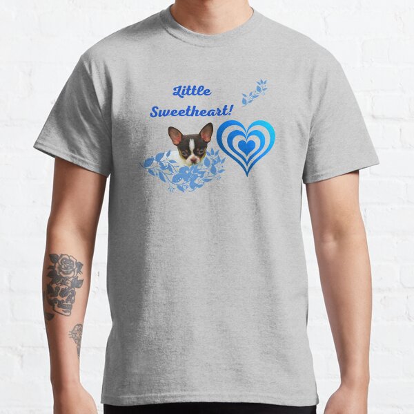 Blue Little Sweetheart Chihuahua Puppy with Echo Blue Heart Classic T-Shirt
