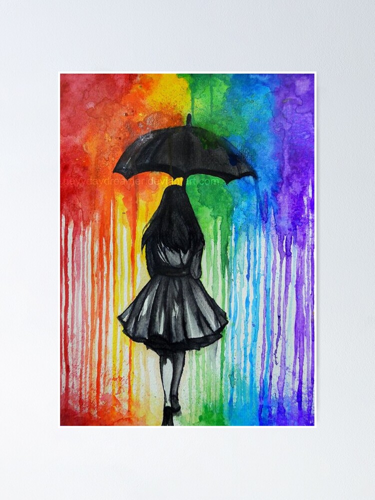 Póster «niña paraguas bajo la lluvia de colores» de Chouch-chouchi | Redbubble