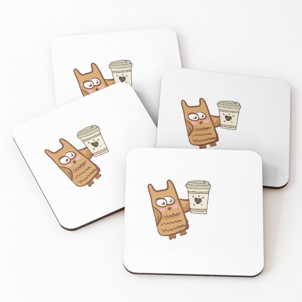 Item preview, cute owl with coffee cup designed and sold by TheWaterBirds.