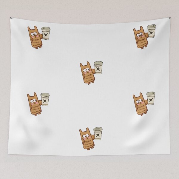 Item preview, cute owl with coffee cup designed and sold by TheWaterBirds.