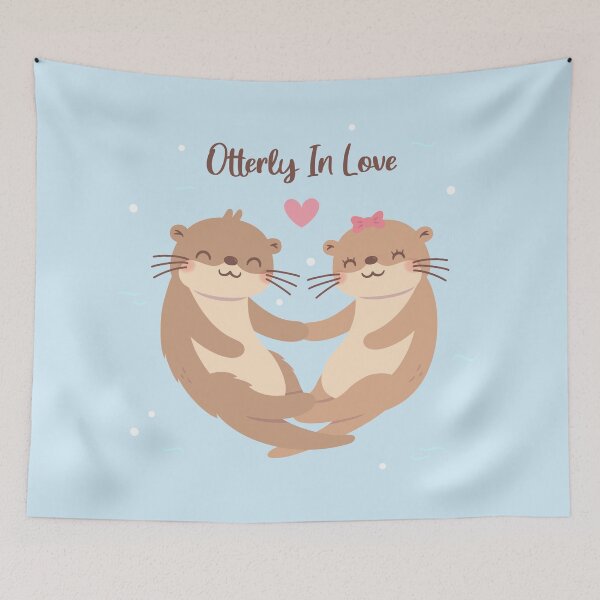 Item preview, Otterly In Love Pun, Cute Otter Couple Holding Paws designed and sold by rustydoodle.