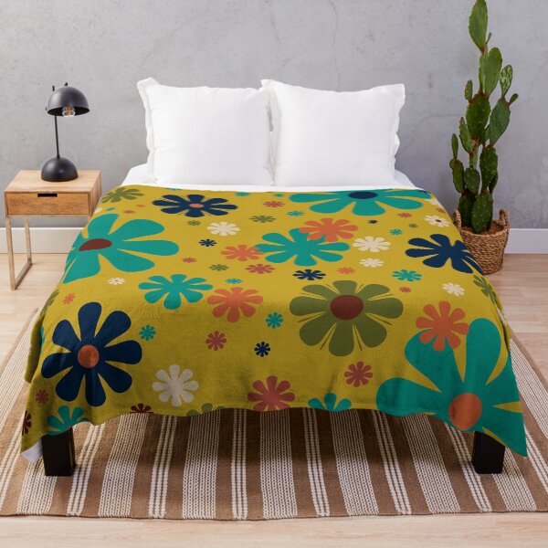 Item preview, Flowerama - Retro 60s 70s Floral Pattern in Mid Mod Turquoise Teal, Khaki Green, Orange, Beige, and Mustard designed and sold by kierkegaard.