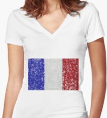 French Flag Splat Painting Women's Fitted V-Neck T-Shirt