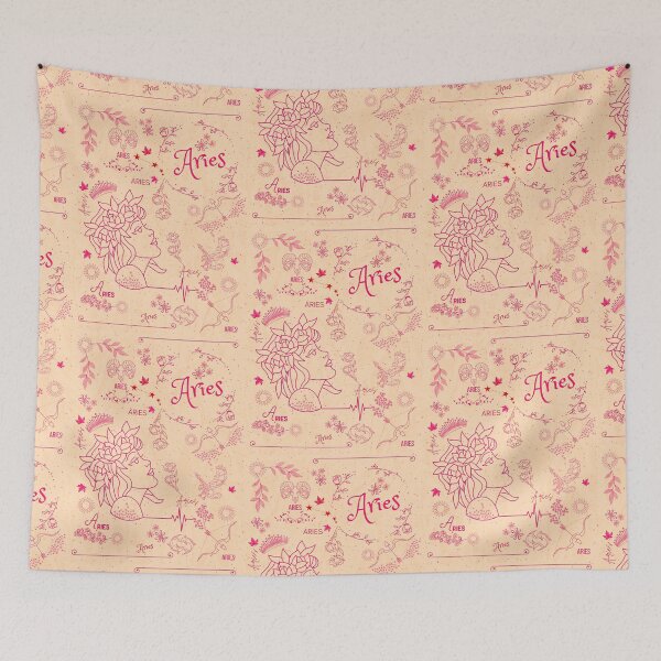 Item preview, Vintage Pink Aries Zodiac Art - Horoscope Design designed and sold by NihaCollection.