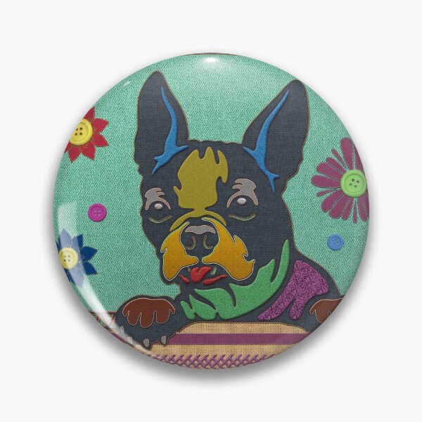 Item preview, Boston Terrier Fun Scrapbook style fabric composition designed and sold by k9printart.