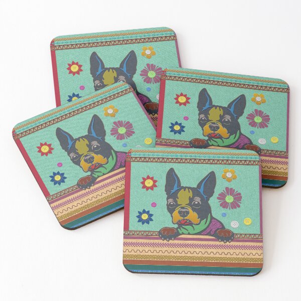 Item preview, Boston Terrier Fun Scrapbook style fabric composition designed and sold by k9printart.