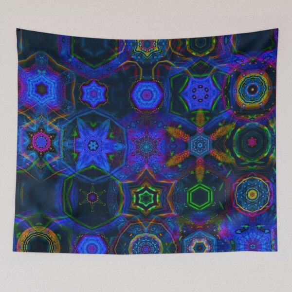 Item preview, patchwork mandala art in blue designed and sold by haroulita.