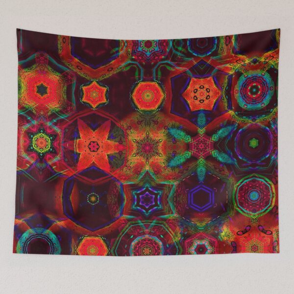 Item preview, patchwork mandala art in orange blue designed and sold by haroulita.