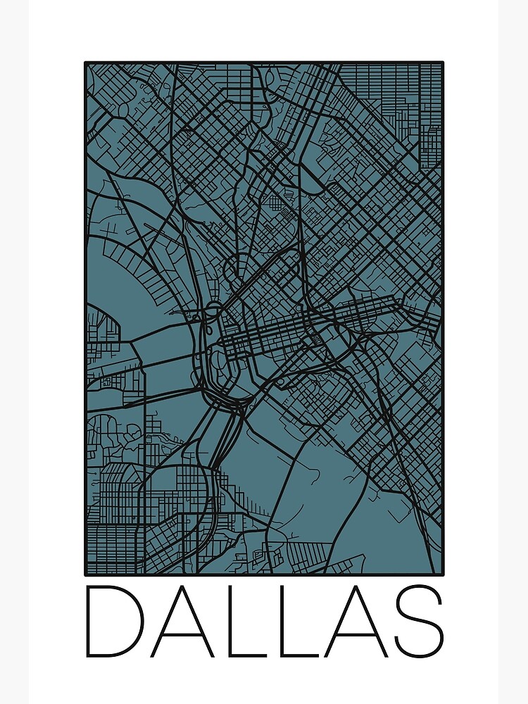 Disover Dallas Street Map Black and Blue Premium Matte Vertical Poster