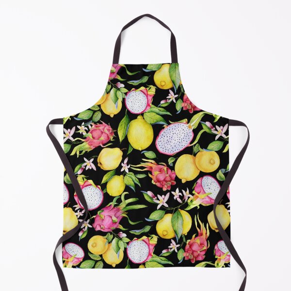 Item preview, Tropical fruits, dragonfruits and lemon flower. Watercolor pattern on black designed and sold by AnjeseAnna.