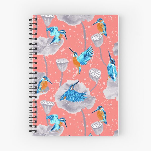 Item preview, Kingfishers on Lotus flowers // Coral designed and sold by Dottadesigns.