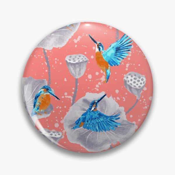 Item preview, Kingfishers on Lotus flowers // Coral designed and sold by Dottadesigns.