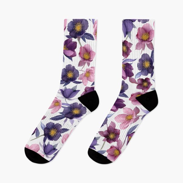 Item preview, Purple and Violet Hellebore Flowers Watercolor Pattern designed and sold by CrossVersion.